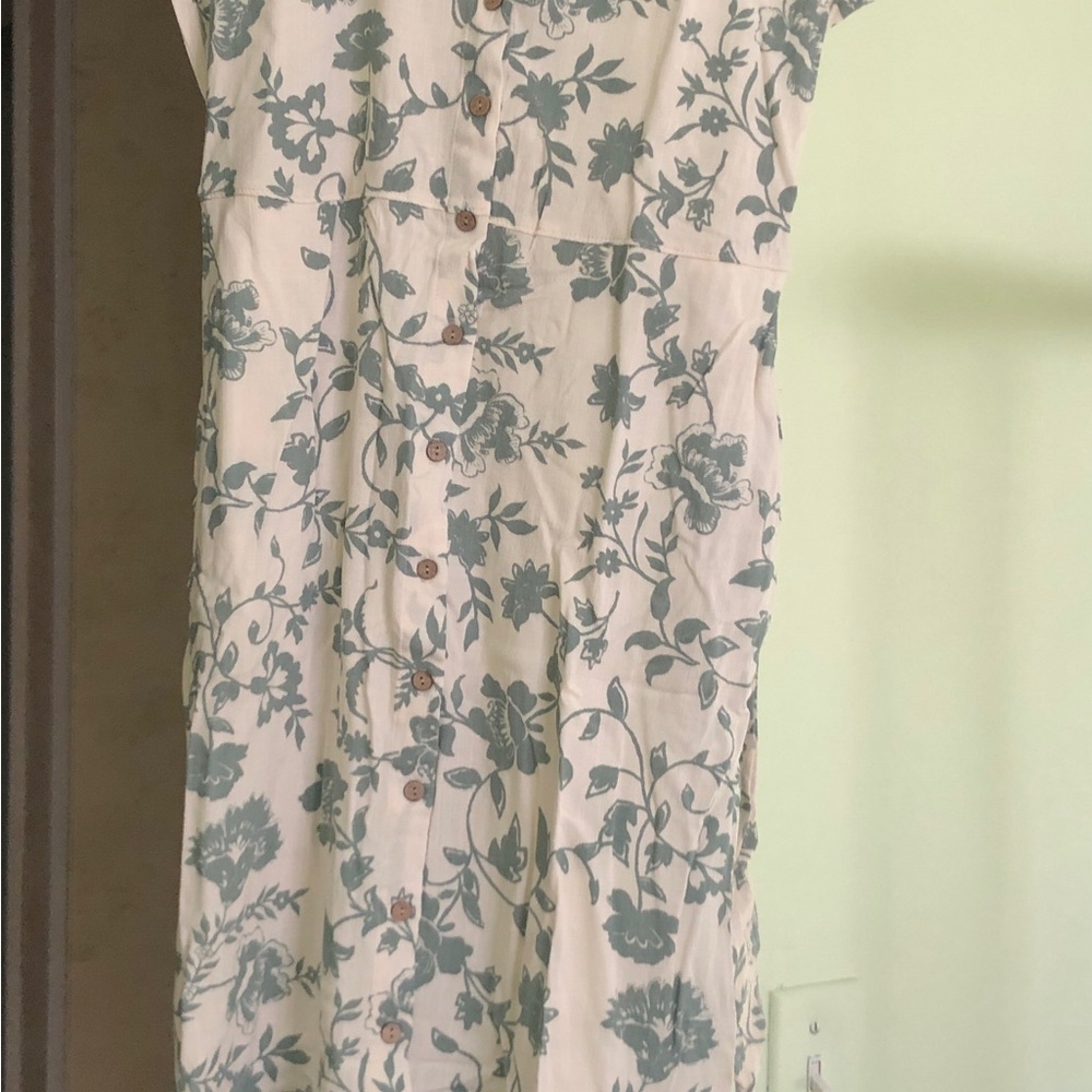 Lucky Brand Cream and Green Floral Midi Dress